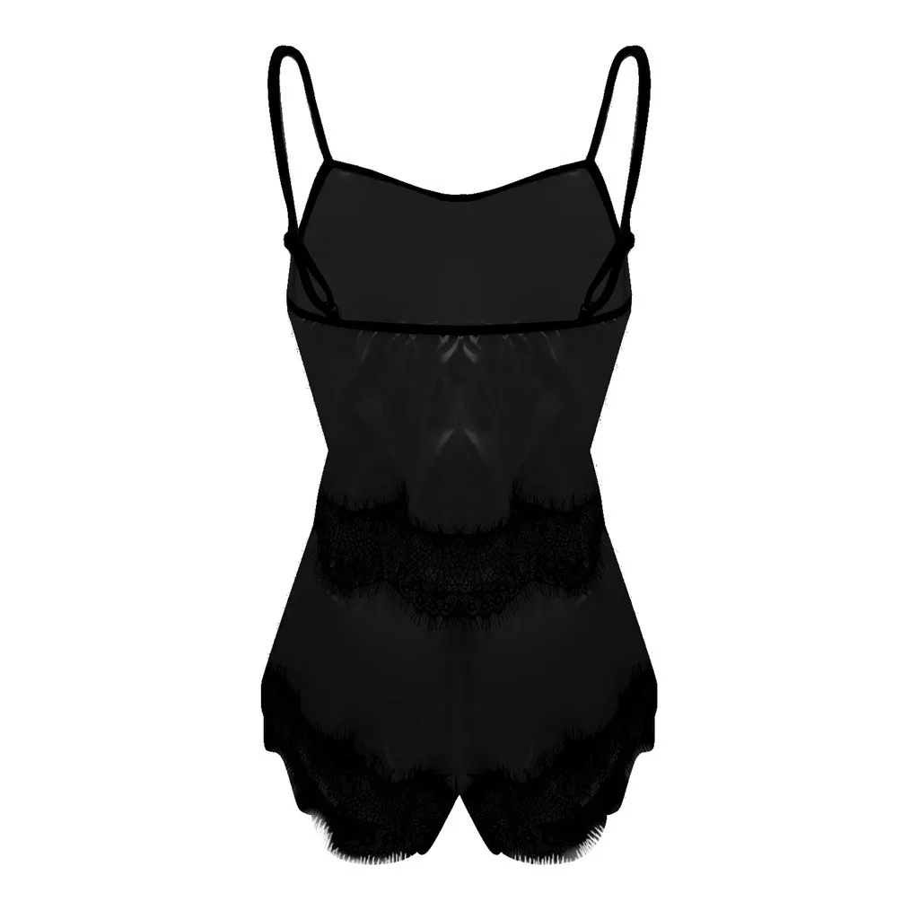 Женская сексуальная одежда для сна однотонная Пижама комплект Черная кружевная с v-образным вырезом без рукавов пижамы милые шорты из полиэстера Pijama Mujer ночная рубашка