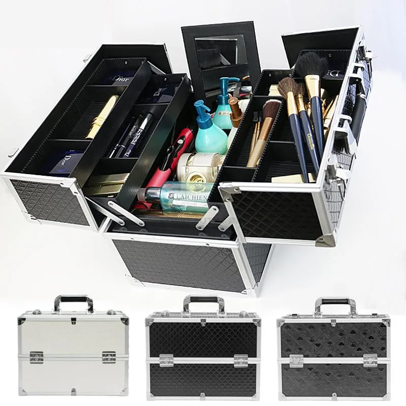 

Professional portable cosmetic case,With shoulder strap nail box,Multi-layer with lock make up toolbox,Beauty storage valise