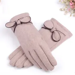 Зимние перчатки для Для женщин кролика полный Варежки перчатки Femme Сенсорный экран чувство полный палец перчатки элегантный лук-перчатки с