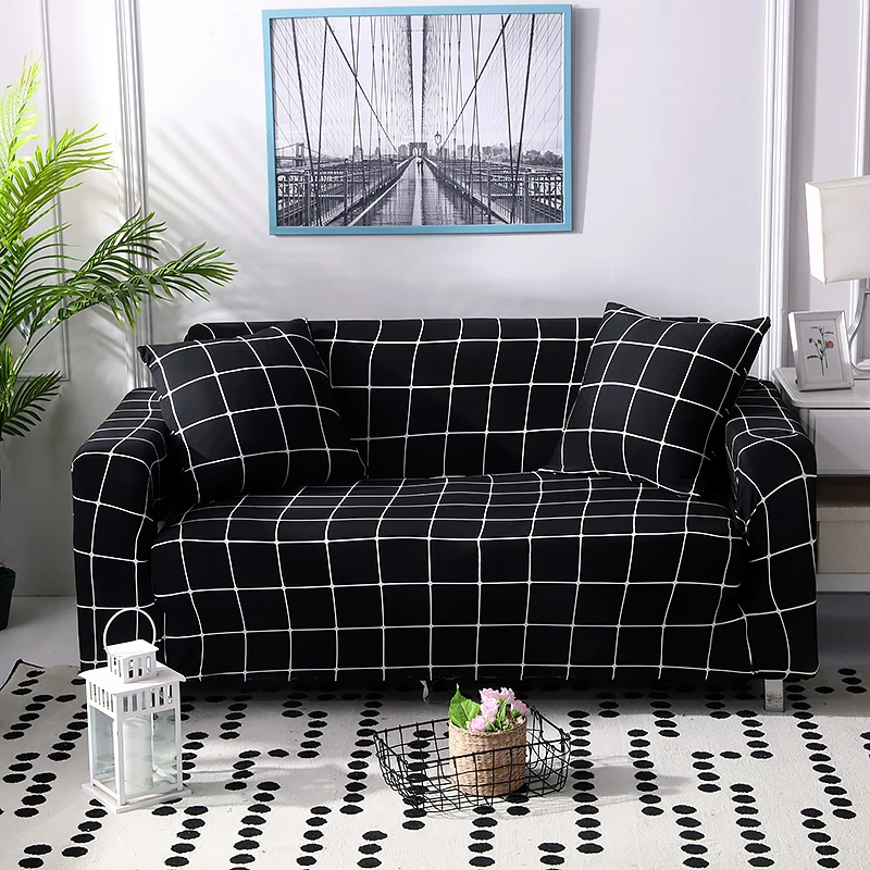 Black Plaid Elastic Sofa Protector Cover for Sofa Slipcovers Sectional L Shape Sofacover 1/2/3/4 Seater - Цвет: 17