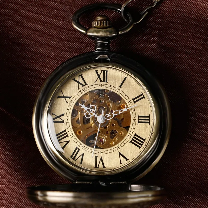 Для мужчин ретро самостоятельно ветер цепи римскими цифрами стильный подарки роскошные Цепочки и ожерелья автоматические механические Для женщин Карманные часы Медь стимпанк механические часы