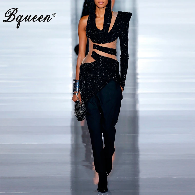Bqueen 2019 женское модное асимметричное платье на одно плечо сексуальное Сетчатое