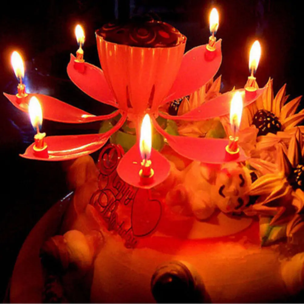 С Днем Рождения Музыка Музыкальный цветок лотоса пламя торт украшение вечерние ночник вращение декоративные свечи лампа сюрприз
