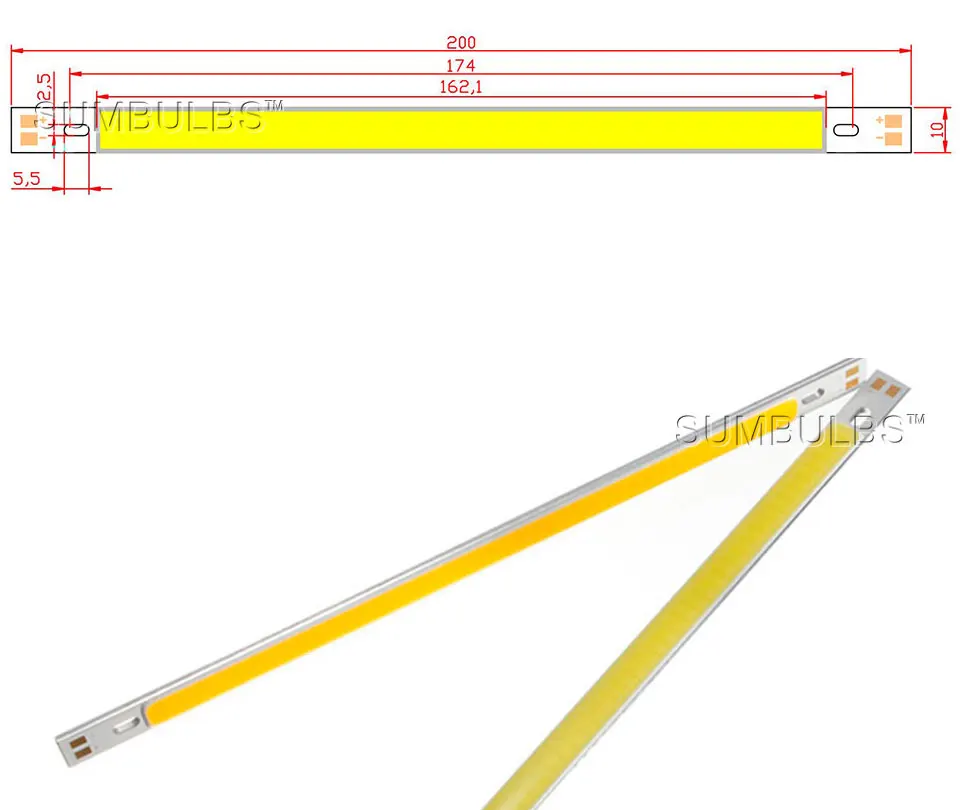200x10MM 10W LED Light COB Strip Lamp DC 12-14V 1000LM Ultra Bright Red Blue Warm White Pure White 20CM LED Chip (1)