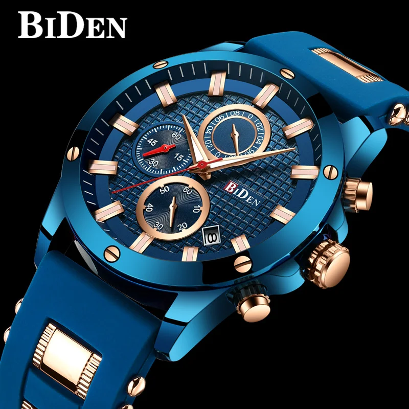 

BIDEN Men Watch Top Brand Luxury Chronograph Military Sport Male Clock Rubber Business Quartz Wristwatch relogio masculino