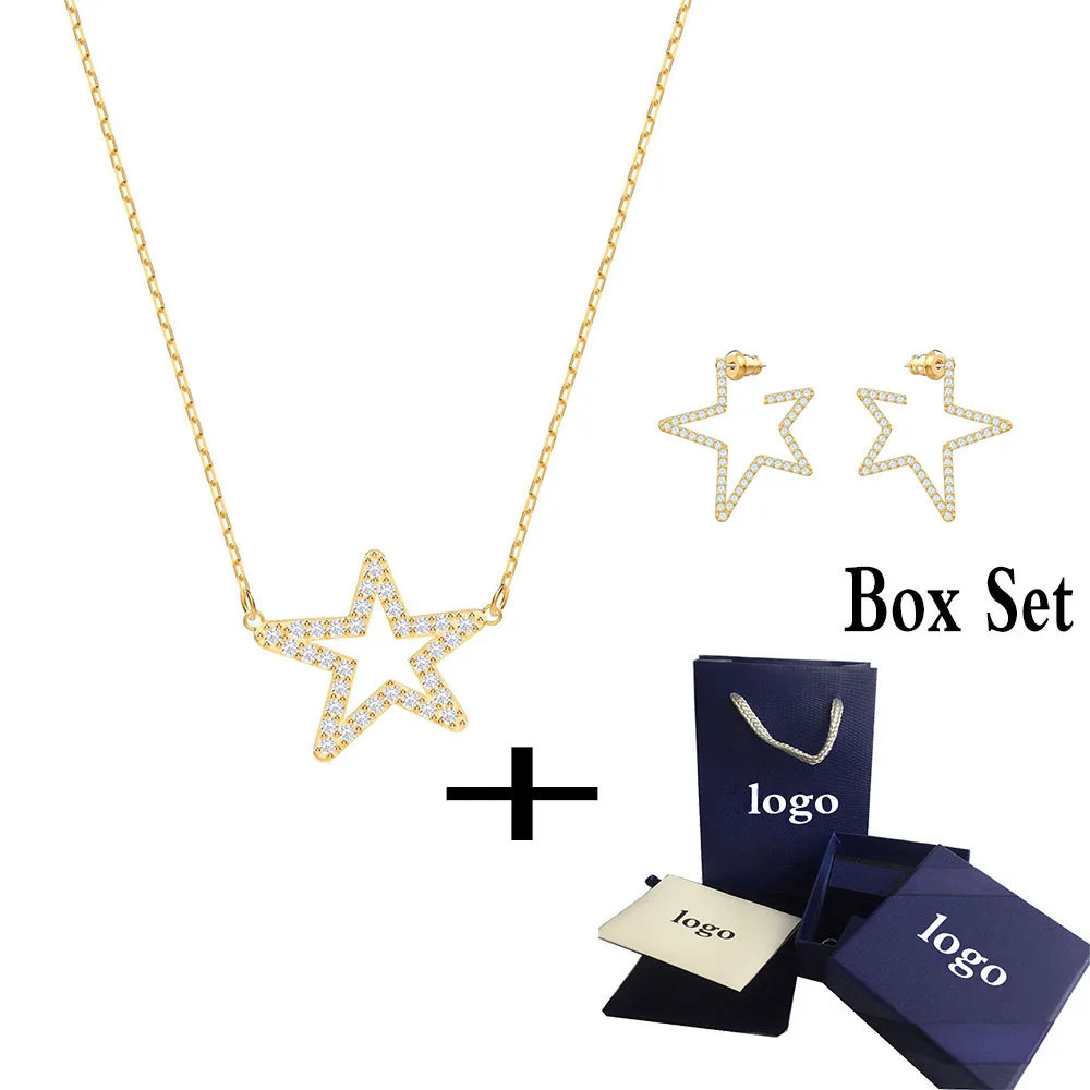 

SWA RO Popular New 2019 Women ONLY Clavicle Necklace Set Shining Crystal Stars Give Lovers Romantic Jewelry Gifts Best Choice