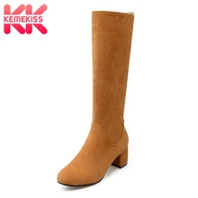 KemeKiss/размеры 32-43, женские зимние сапоги с теплой плюшевой подкладкой, женские сапоги до колена на толстом высоком каблуке Женская Теплая обувь на молнии