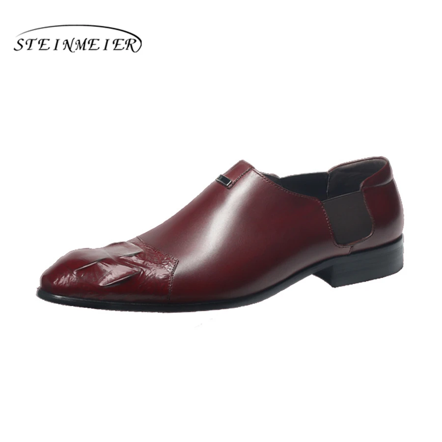 

Genuine cow leather brogue Wedding shoes mens casual flats shoes vintage handmade black Wine red oxford shoes for men spring