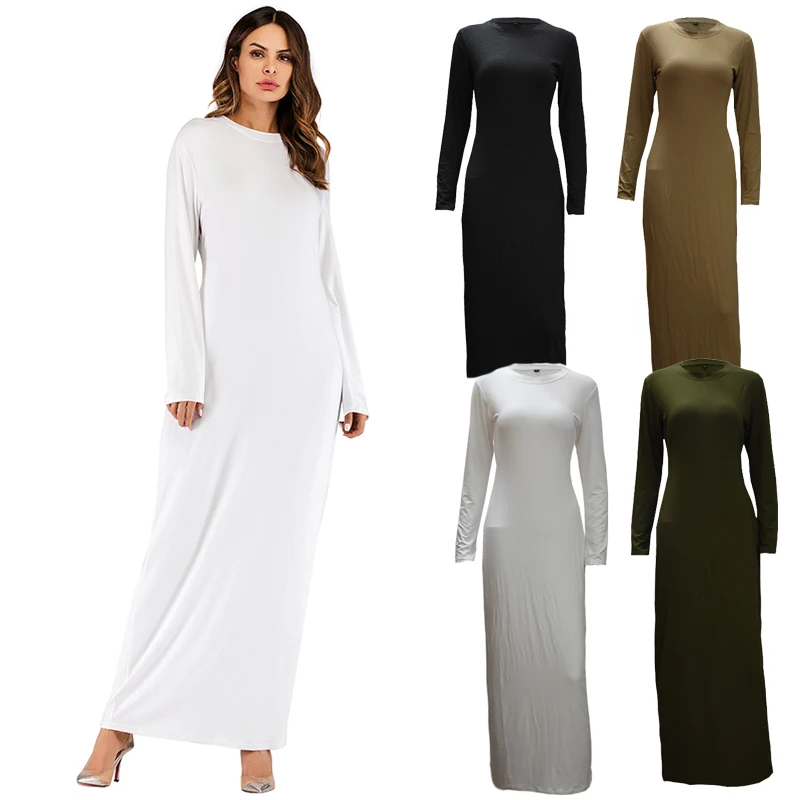 2019 Underwear Cotton Long Abaya Arabic Kaftan Qatar Islam Muslim Hijab