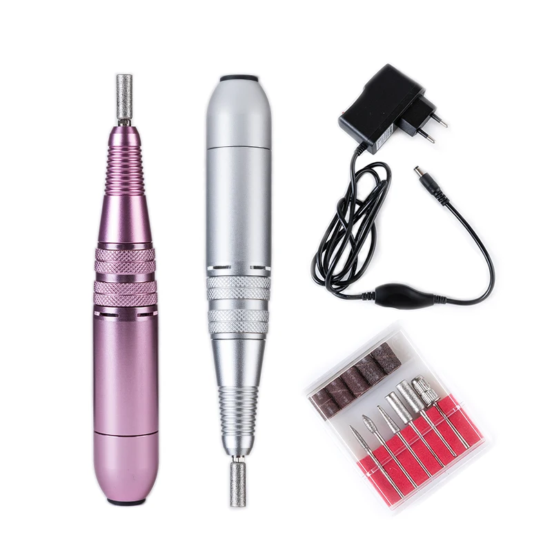 Розовый/серебристый Профессиональный портативный сверлильный станок для ногтей, Электрический маникюр ногтей, резак, 25000 об/мин, 110-240 В, металл, простая в эксплуатации форма ручки