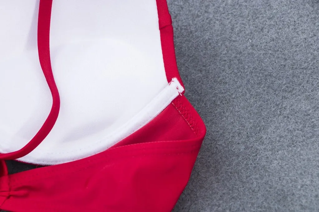Женский модный комплект бикини в полоску, пуш-ап бюстгальтер с подкладкой, пляжный купальник с лямкой через шею для девушек, летний красный кружевной купальник, пляжная одежда, сексуальный костюм