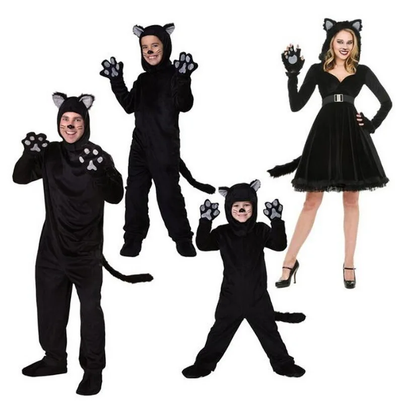 

Black Cat Cosplay Costume Halloween Christmas Family Matching Clothing Boy Girl Fancy Sets Navidad Family Matching Clothes