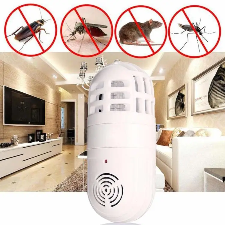 

White Ultrasonic Soundwaves Electronic Mosquito Pest Killer Insect Trap Atomic Bug Sonic Zapper Cockroach Repeller