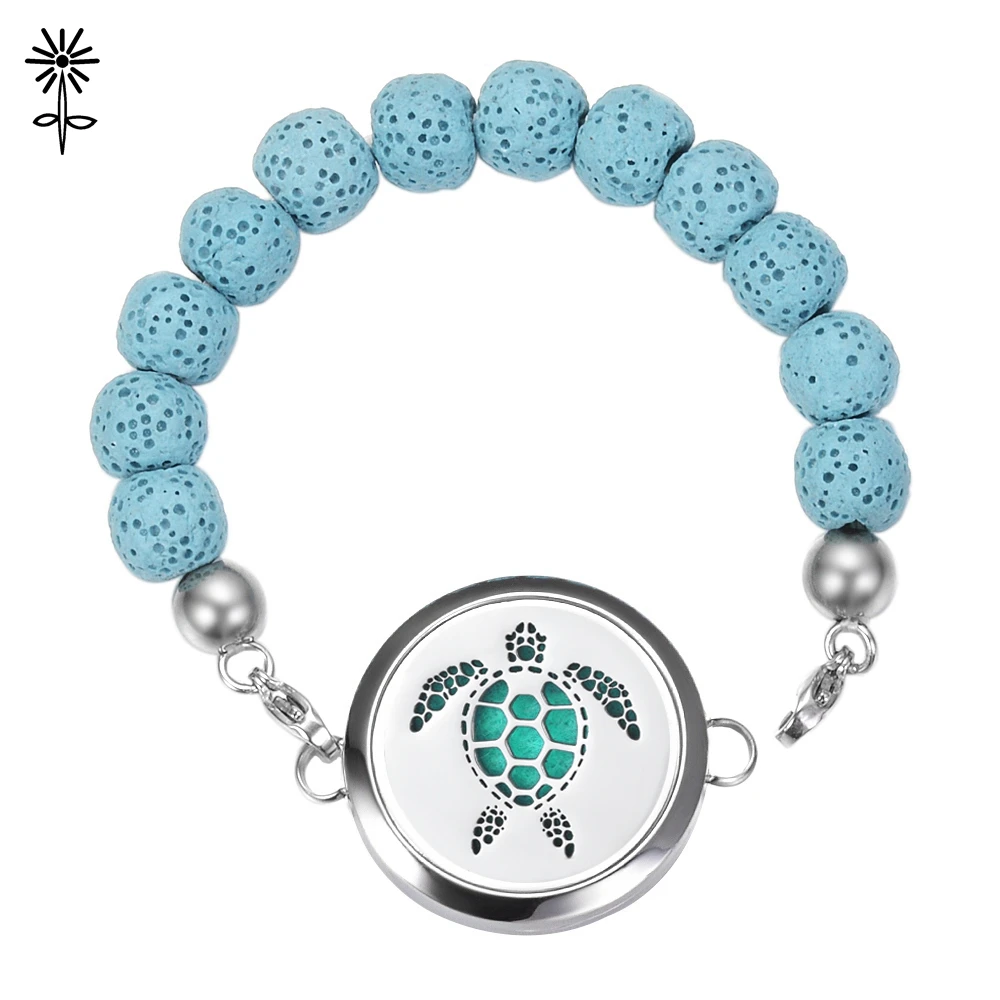 

2018 Fashion Lava Stone Elastic Beaded Bracelet Aromatherapy Stainless Steel for Perfume Diffuser Locket Bangle VA-956