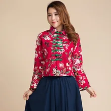 2015 Spring And Autumn’s Original Folk Style Blouses, Turn Collar Short Jacket Female Cotton Printing