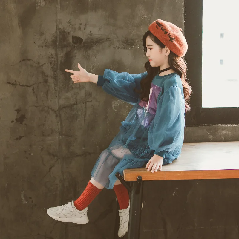 

long sleeve dress girls autumn fall blue 2018 pattern 10 12 years old clothing princess