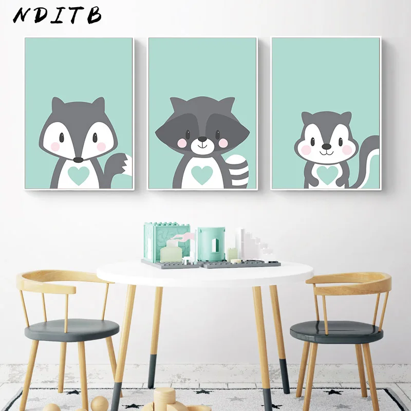 

Woodland Animal Picture Fox Monkey Children Poster Baby Nursery Wall Art Canvas Print Cartoon Painting Nordic Kids Bedroom Decor