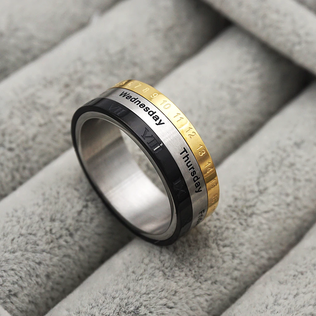 Novelty Calendar Charm Classic Turnable Roman Arabic Number Date Ring  US13