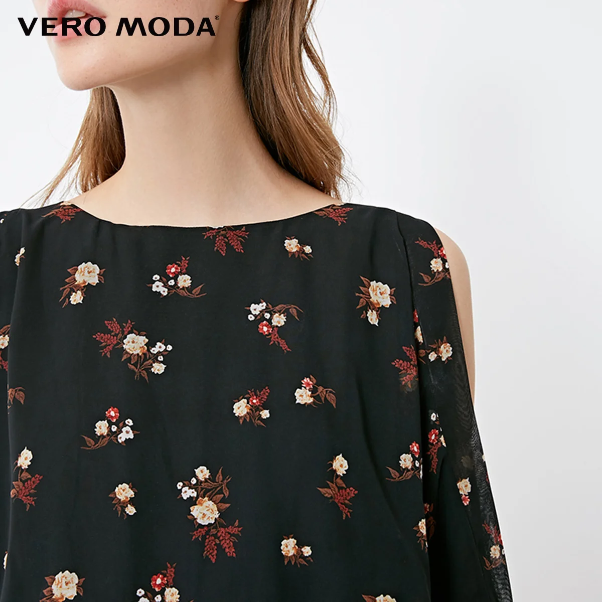 Vero Moda New Women's Round Neckline Off-the-shoulder Lace-up Cuffs Printed Jumpsuit | 318378506