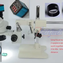 Микроскоп FYSCOPE 3.5X-90X микроскоп двойной стрелы стенд Simul фокусный стерео зум микроскоп+ 14MP HDMI камера+ 144 шт. led