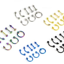 8 шт./лот, стальное сегментное кольцо, пирсинг носа, кольцо для губ, бровей, пирсинг для уха, кольцо в плену из бисера, кольцо для тела, ювелирные изделия-пирсинг, Лот