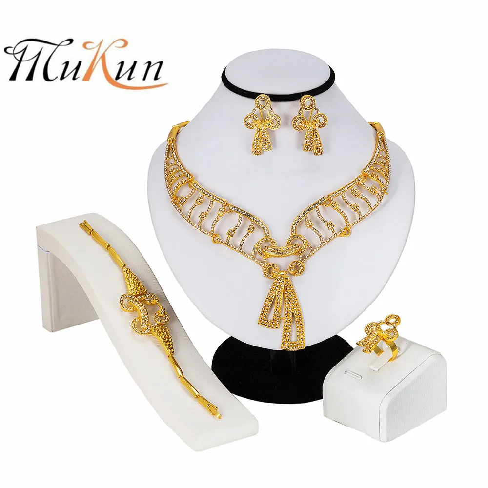 

MUKUN NEW Luxury Parure Bijoux Femme Dubai Gold Necklace Sets Fashion Indian African Beads Jewelry Big For Women Party Wedding
