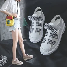 2019 spring and summer new bow baotou flat bottom wild casual Roman sandals women