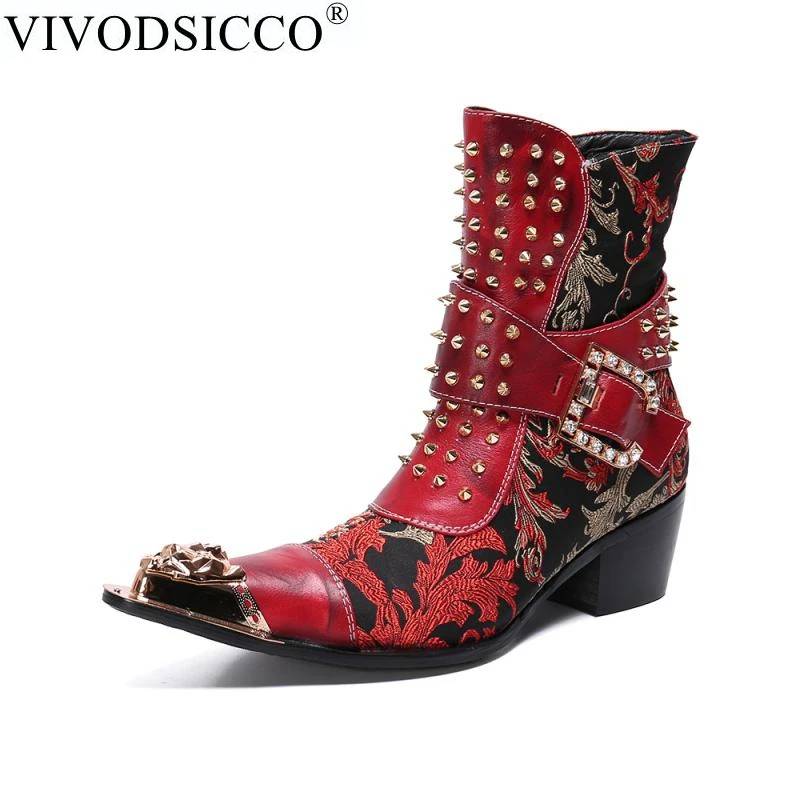 

New England Style Retro Boots Punk Motorcycle Martin Boots Luxury Brand Genuine Leather Military Rivet Boots Formal Male Shoes