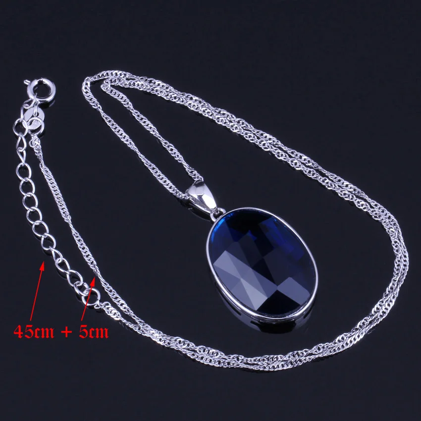 Необычный Овальный Синий Кубический Цирконий 925 стерлингового серебра ювелирные наборы для женщин серьги кулон цепи кольцо V0011