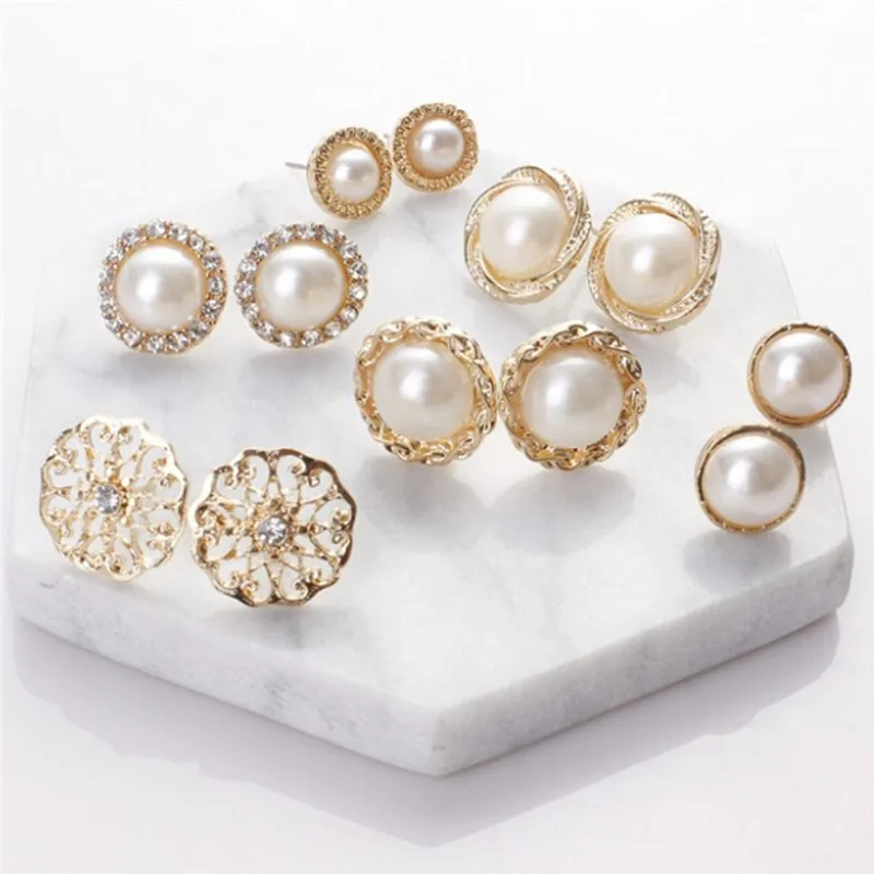 6 Pairs/Set Cute Earring Sets For Women Fashion Elegant Shiny Gold
