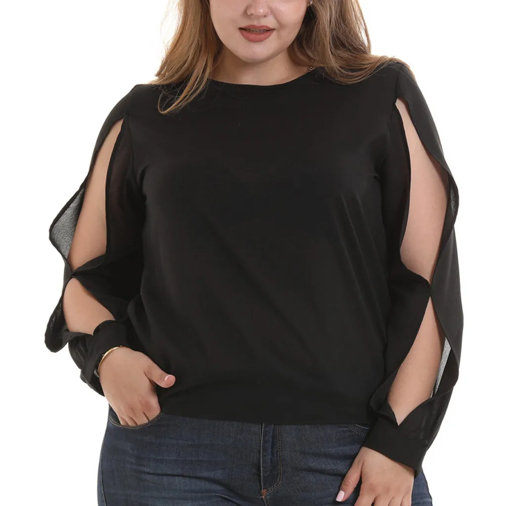 Женская модная блузка с круглым вырезом и длинным рукавом, женская блузка