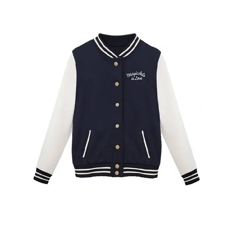 

Woman Casual Baseball Sweatshirts Coat Fashion Clothing Button Hoodies & Sweatshirts Uniform outerwear bomber jacket