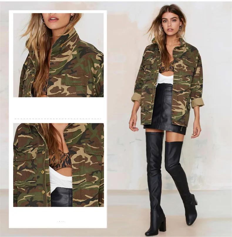 Весна Осень Новая женская куртка американская военная куртка, камуфляж Fatigues длинная куртка с воротником-стойкой на молнии