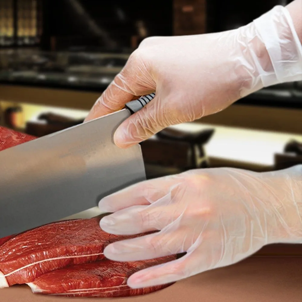 

100PCS S/M/L/XL Size Food Grade Disposable vinyl Gloves Anti-static Plastic Gloves For Food Cleaning Cooking Restaurant Kitchen