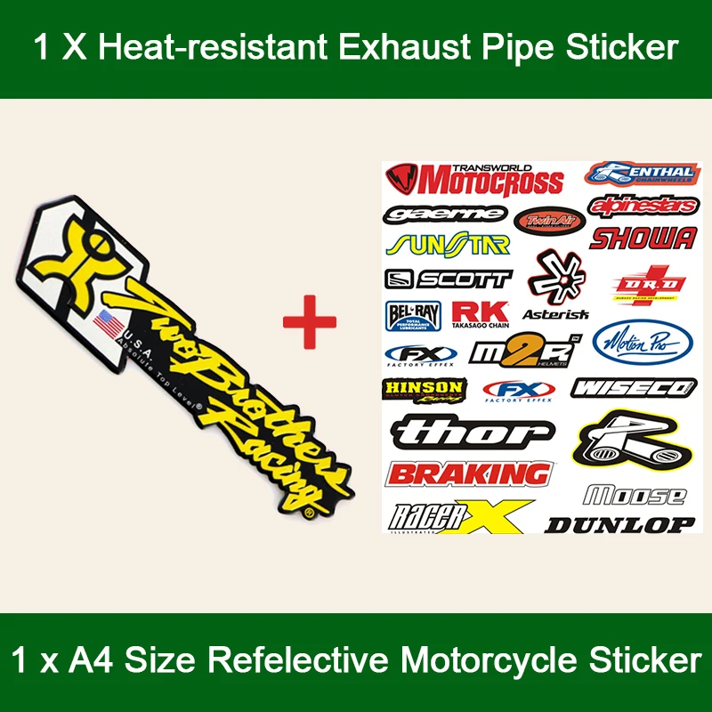 

New Aluminum 3D Heat-resistant Motorcycle Exhaust Pipe Sticker For Brother Emblem + Reflective A4 Sticker