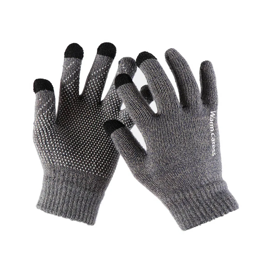 Gray 4 Вязаные перчатки для сенсорного экрана, зима-осень, мужские, высокое качество, мужские, утолщенные, теплые, шерстяные, кашемировые, одноцветные, перчатки, варежки, деловые перчатки - Цвет: Gray 4