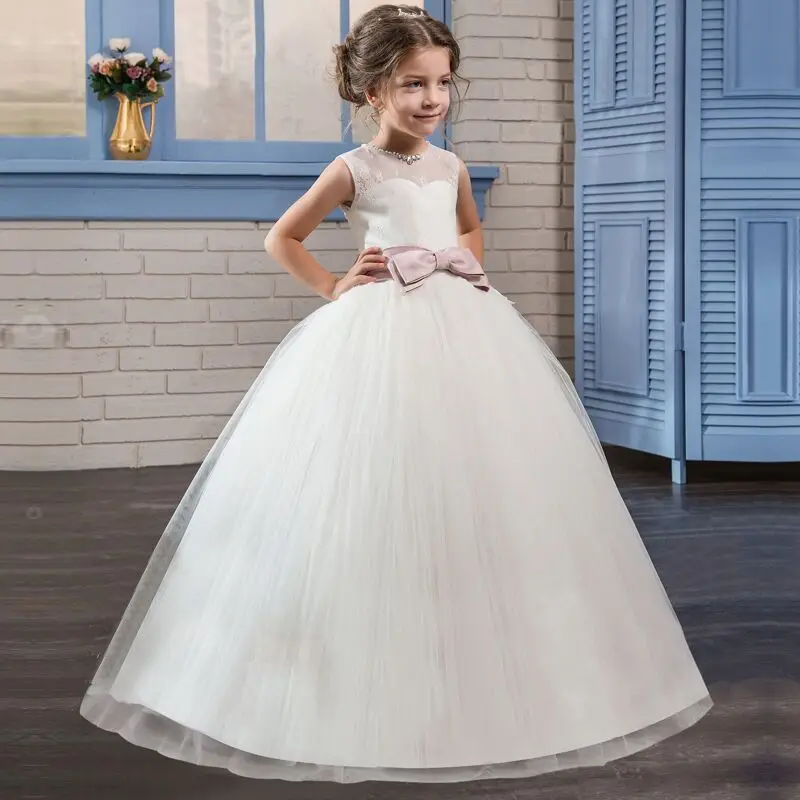 Кружевное платье с цветочным узором для девочек на свадьбу вечерние платья принцессы, длинные белые платья праздничная одежда для девочек-подростков 6, 8, 10, 12 лет