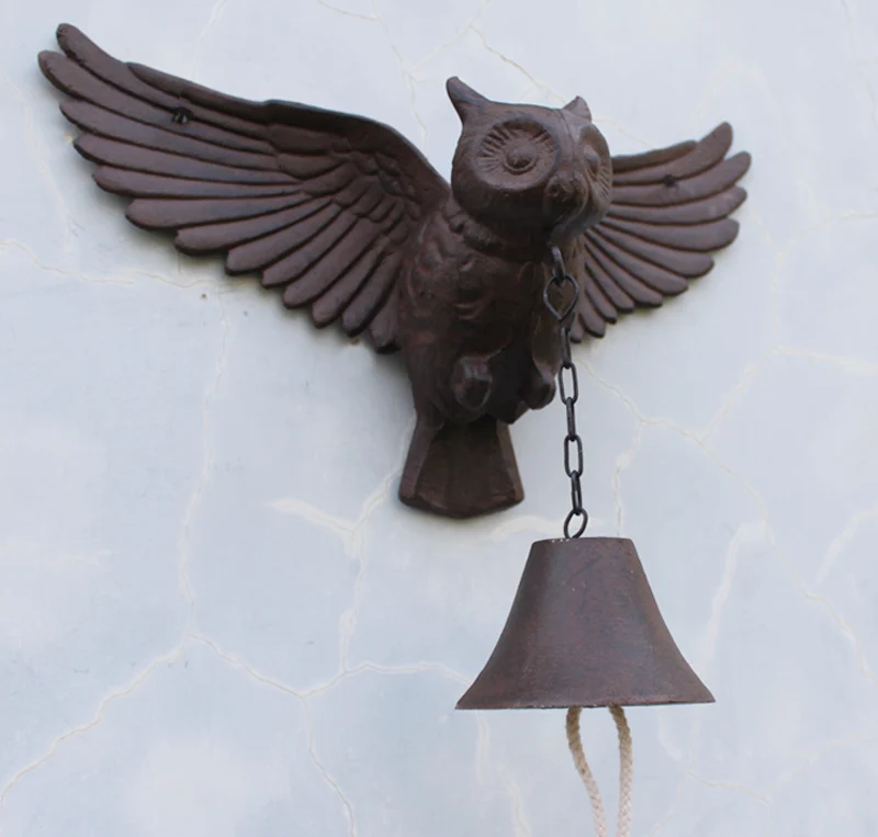 Large Cast Iron Owl Bell Patio Dinner Garden Door Porch Cabin Lodge