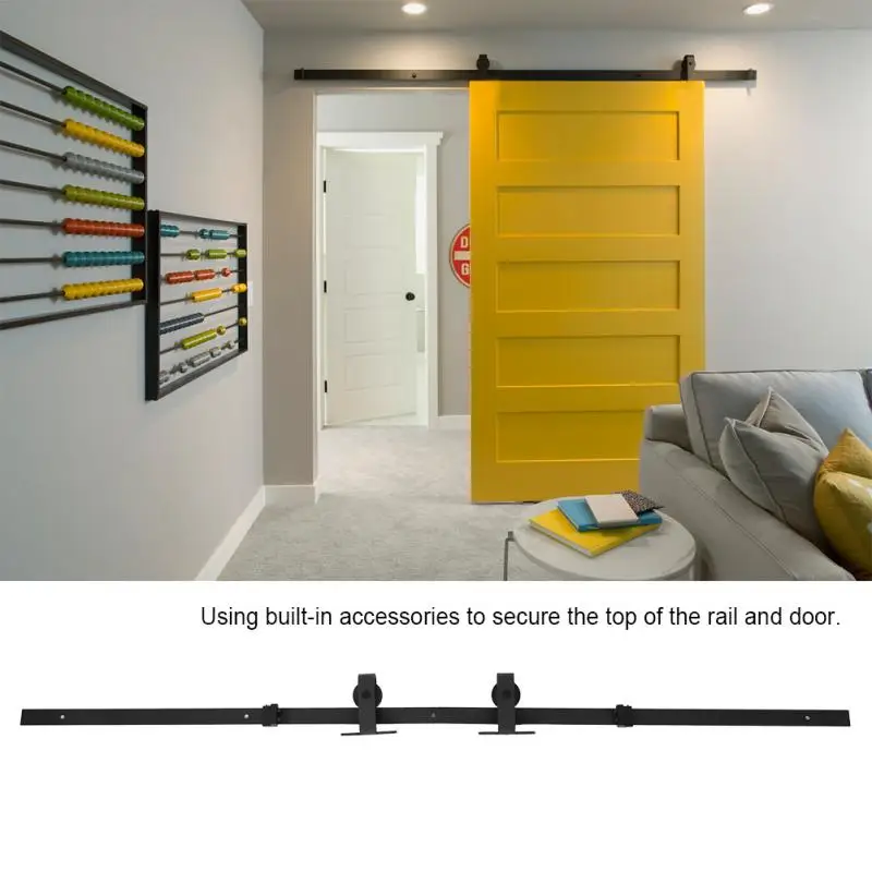 

Walfront 6.6ft Sliding Barn Door Hardware Kit Top Mounted Hanger Track Black Easy Install Wooden Top Doors Roller Rail track Kit