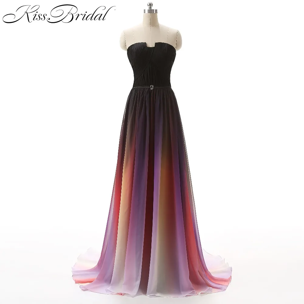 

Vestidos 2017 Prom Dress Gradient Ombre Chiffon Floor Length Zipper Back Formal Evening Party Dresses For Graduation