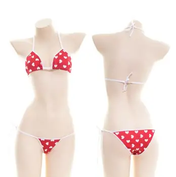 

Kawaii Hearts Red Tie Version Adjustable Bra & Panties Bikini Set Cotton Soft Underwear Sleep Intimates Set