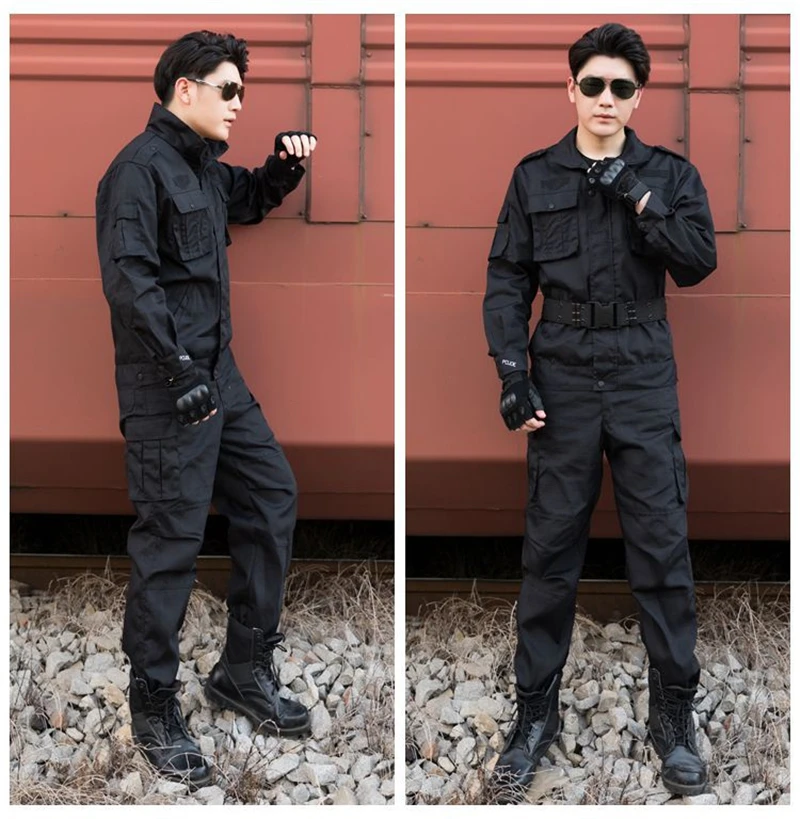 Cool Good Quality Black Army Uniform Shirt&Pants For Men Security Working Field Military Training C