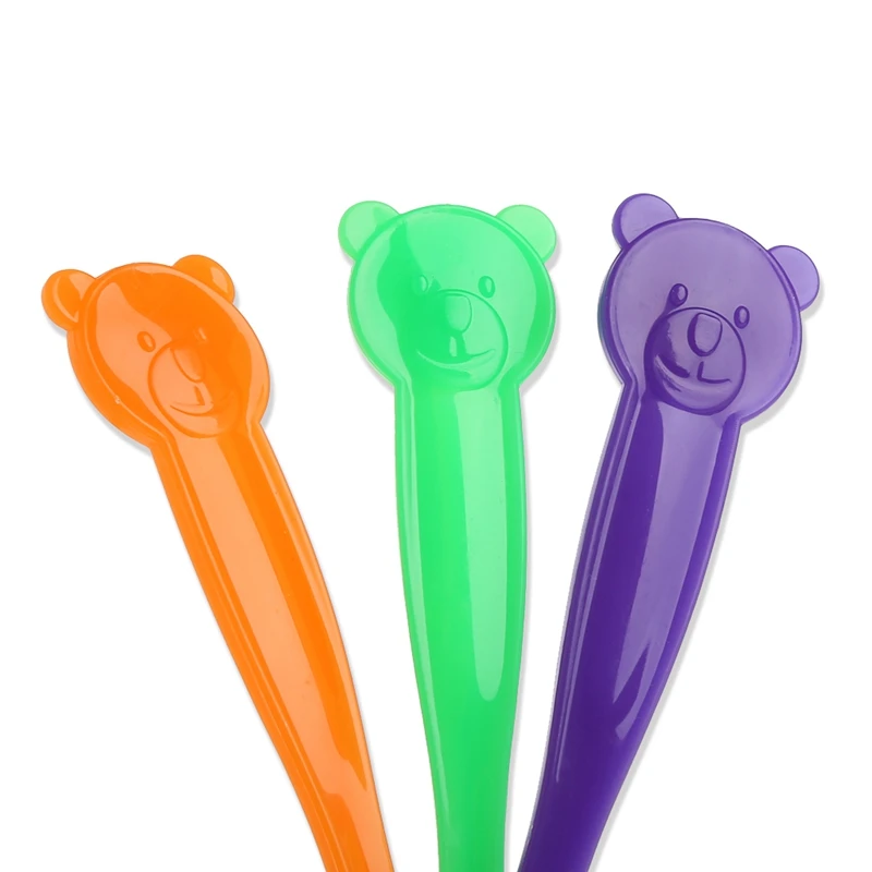 Детские Медвежонок ложка тепла зондирования Термальность красочные безопасной PP Ложка + вилка противоскольжения ручка