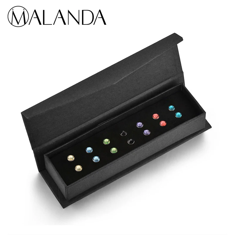 MALANDA 7 цветов серьги Набор Кристалл от Swarovski пирсинг круглые серьги для женщин новые стильные серьги-гвоздики ювелирные изделия подарок