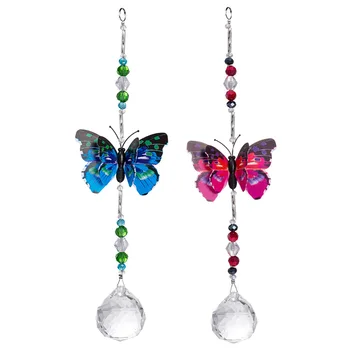 

Crystal Suncatcher Pendant Butterfly Rainbow Maker Car Rearview Mirror Ornament Hanging Decoration Window Garden Chimes Gift