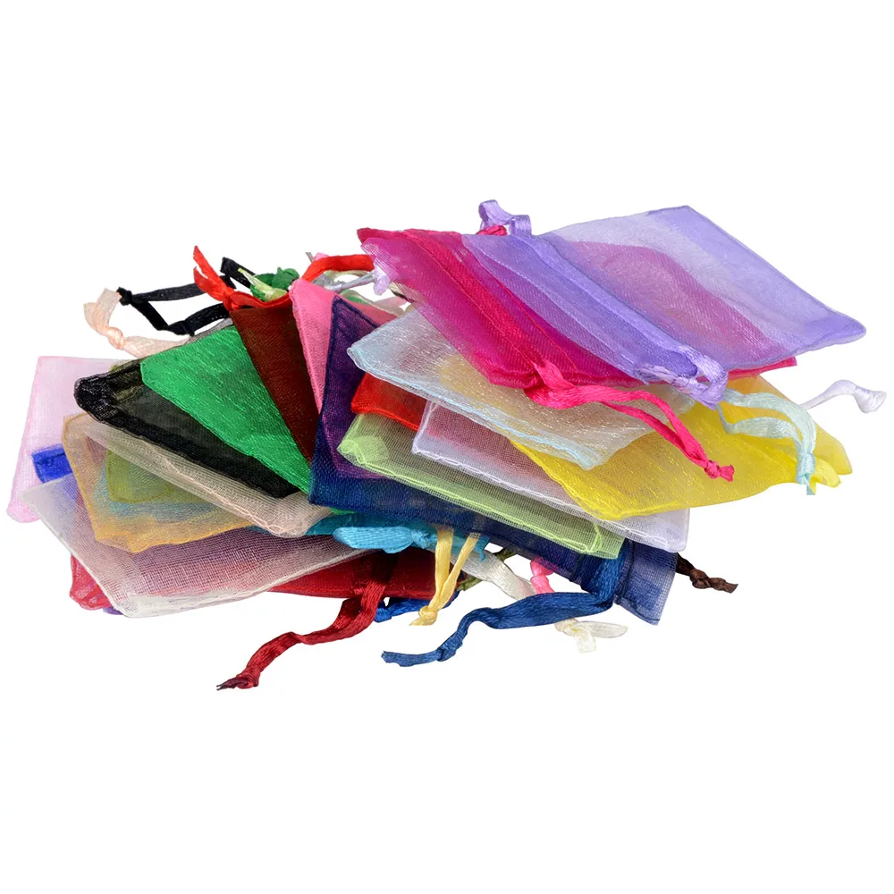 50 шт. 5x7 см Цветная декоративная упаковка с завязкой сумки и сумки маленькие сумки из органзы ювелирные изделия для подарка на помолвку выбор цвета