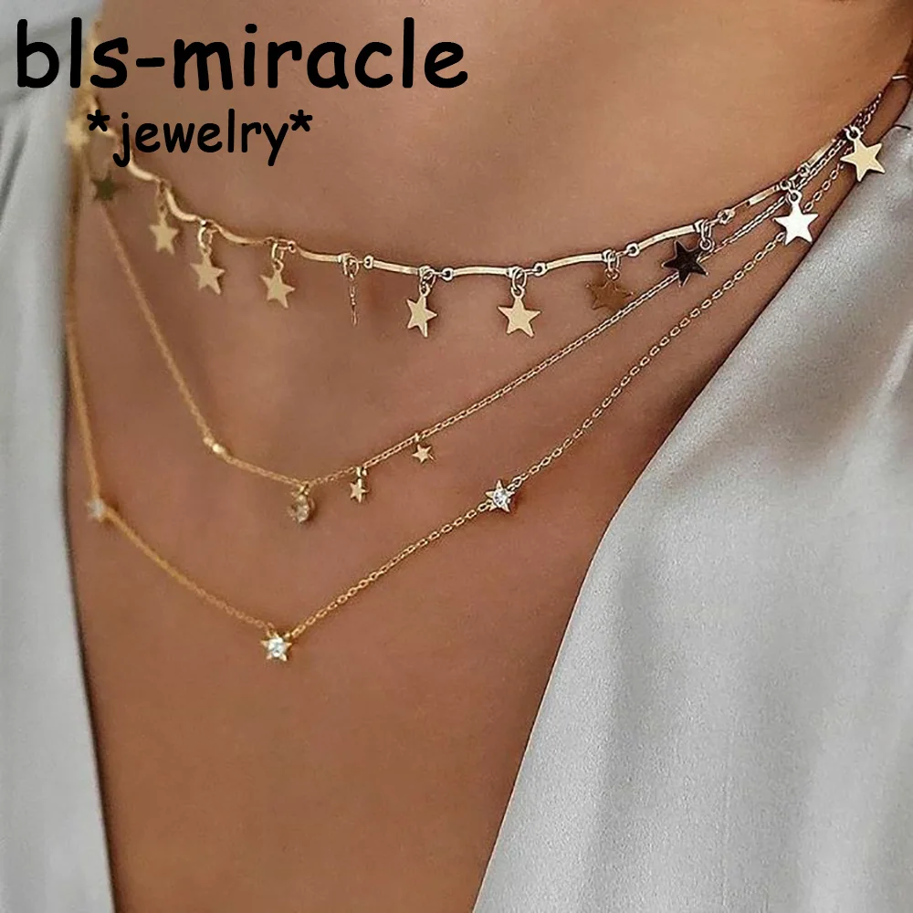 Bls-miracle богемные многослойные ожерелья-Чокеры со звездами для женщин ожерелье с