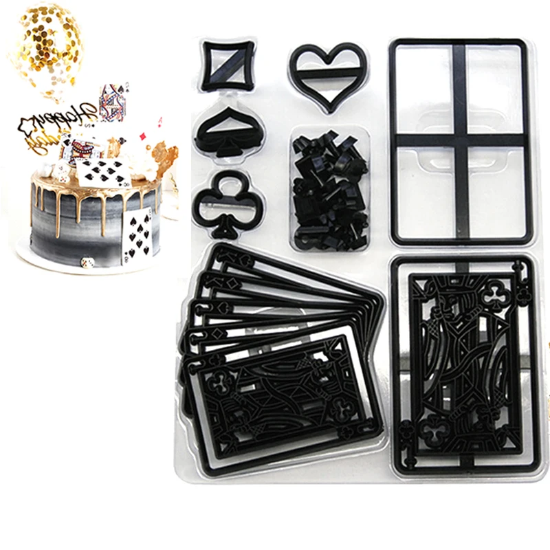 

28pcs Poker Theme Cookie Card Cutting Mould Fondant Cake Stamper Baking Cupcake Cutter Cake Surrounding Decorative Tools