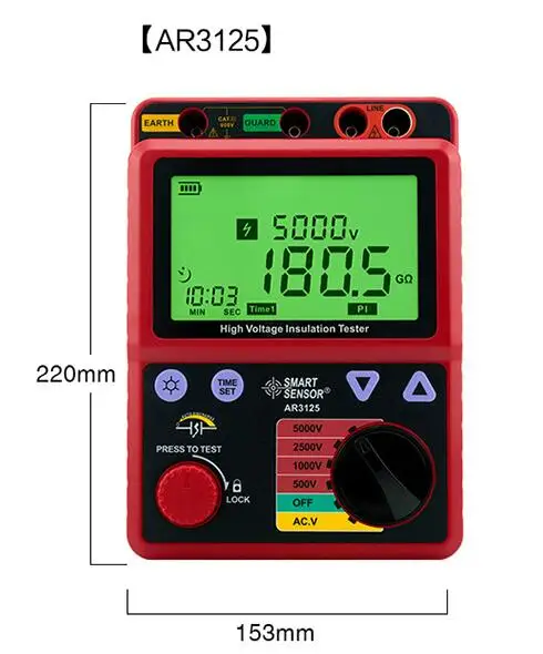 Смарт-Сенсор 500 V-5000 V, 0,0-1000 г Ом, измеритель изоляции AR3125