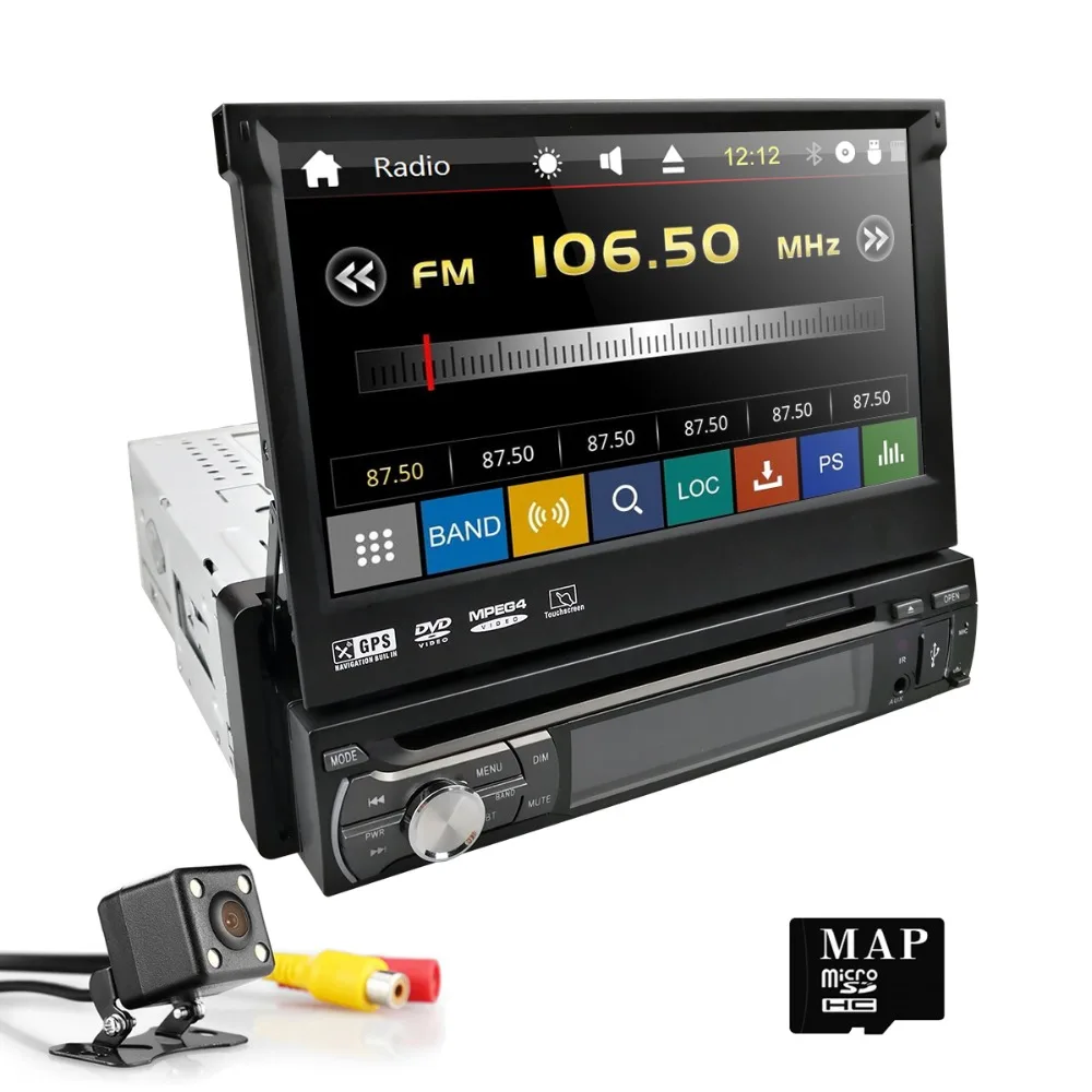 Top universal 1 one Din 7" inch Motorized Touch Screen Car DVD Player Radio GPS Navigator 1din Audio Car Stereo DVD FM radio Steerin 2